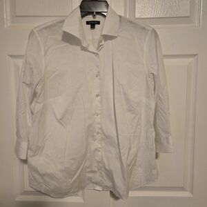Lands' End Women's White Collared Button-up 3/4 Sleeve Shirt